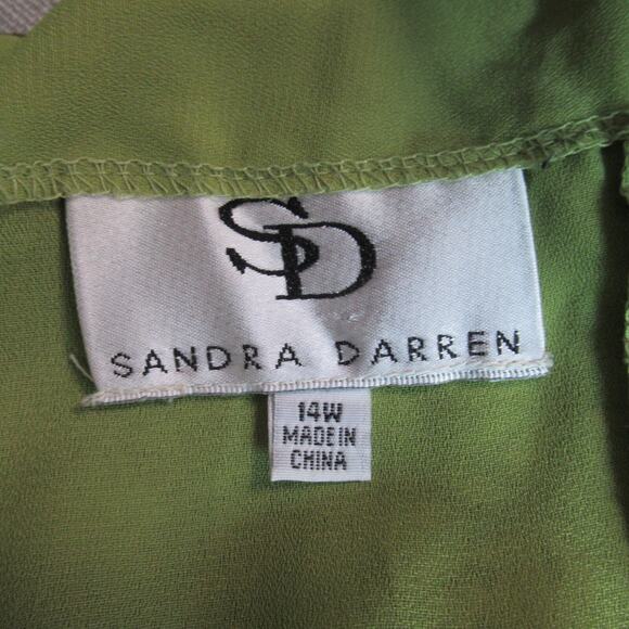 Sandra Darren Dress Womens 14W Green Floral Tropical Fit & Flare Preppy Flowy - Picture 2 of 10